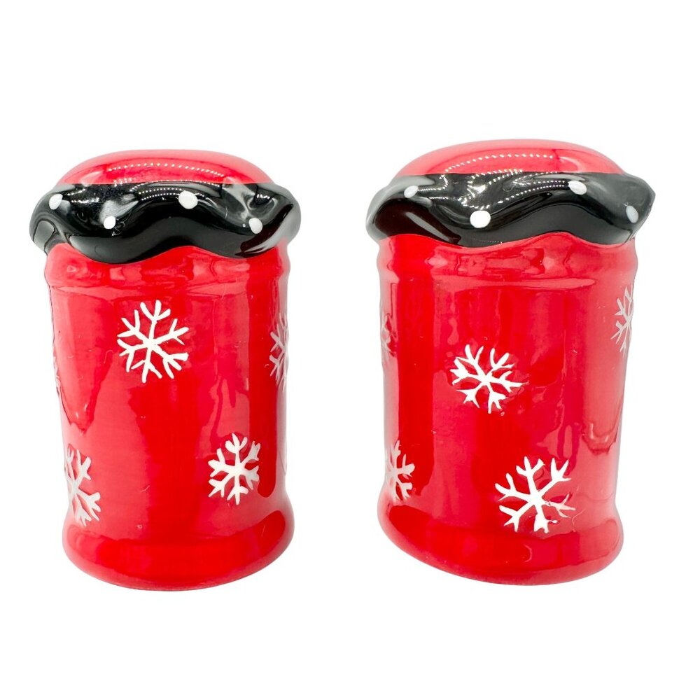 Christmas Red Snowflake Ceramic Salt and Pepper Shakers Festive Winter Decor